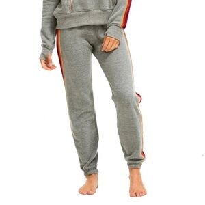 Aviator Nation Women’s Classic Sweatpants, Heather Grey/Velvet Stripes sz large